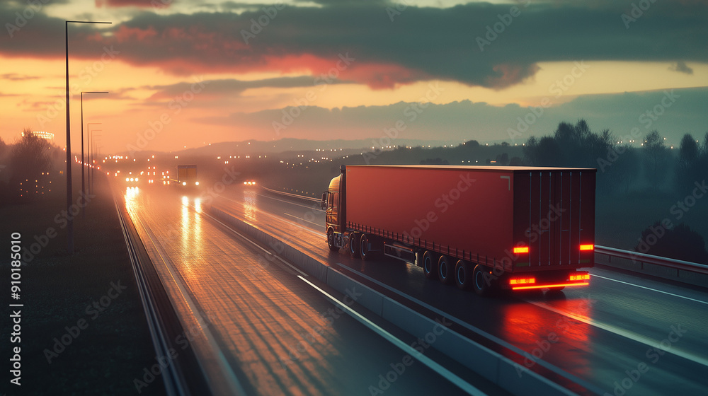 A digital freight truck on a modern highway, highlighting efficient transport management A digital freight truck on a modern highway, highlighting efficient transport management