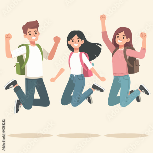 Happy people jumping celebrating victory. Flat cartoon characters illustration