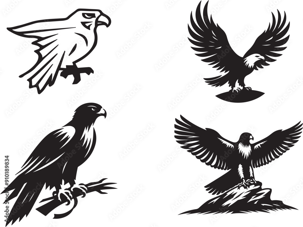 Fototapeta premium American eagle bundle with vector silhouette art of illustration.