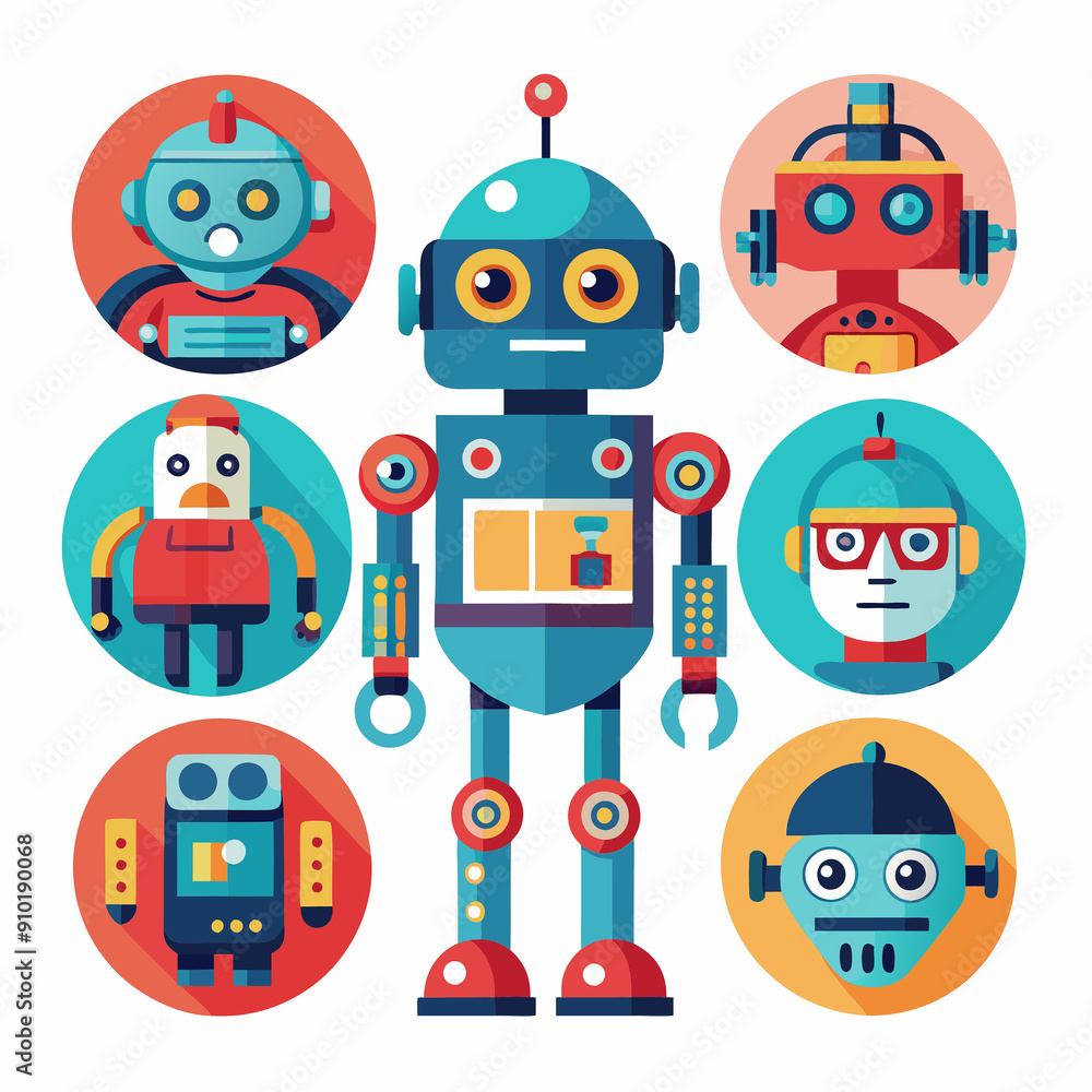 Cute robot cartoon icon character isolated, graphic design sign Cute robot cartoon icon character isolated, graphic design sign