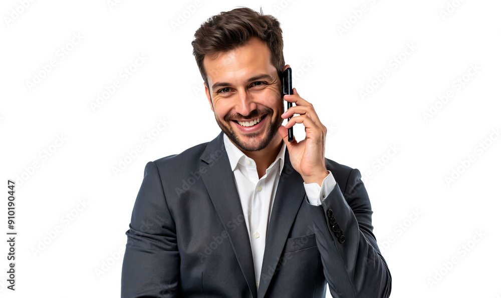 Portrait of a smiling businessman talking on the phone isolated on transparent background Portrait of a smiling businessman talking on the phone isolated on transparent background
