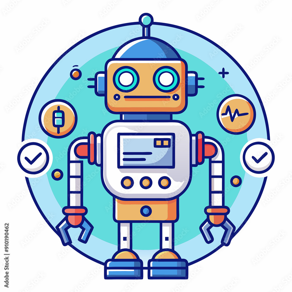 Cute robot cartoon icon character isolated, graphic design sign Cute robot cartoon icon character isolated, graphic design sign