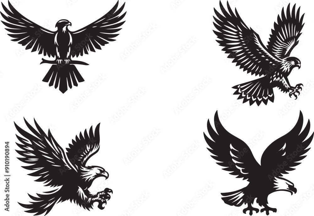 American eagle bundle with vector silhouette art of illustration. American eagle bundle with vector silhouette art of illustration.