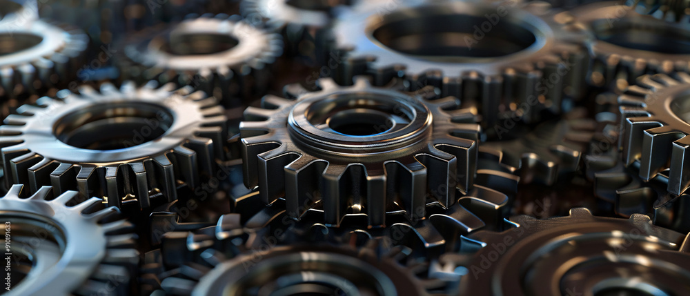 Close Up of Interlocking Metal Gears, Machine Parts, Industrial Concept, Industrial Close Up of Interlocking Metal Gears, Machine Parts, Industrial Concept, Industrial