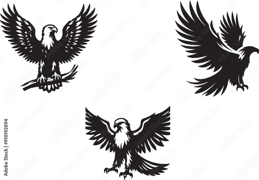 American eagle bundle with vector silhouette art of illustration. American eagle bundle with vector silhouette art of illustration.