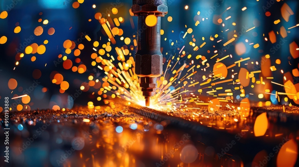 Industrial welding scene A dramatic close-up of a welder at work Industrial welding scene A dramatic close-up of a welder at work