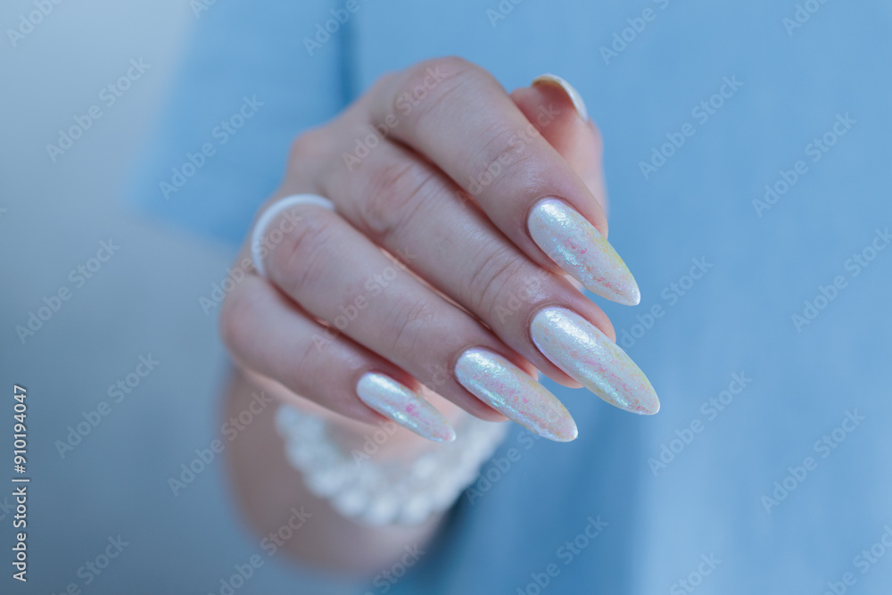 beautiful female hands with long nails light white manicure beautiful female hands with long nails light white manicure
