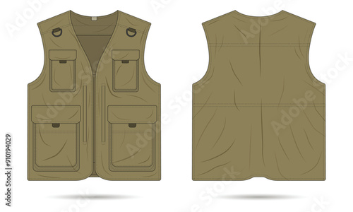 Military army vest template. Outdoor vest mockup