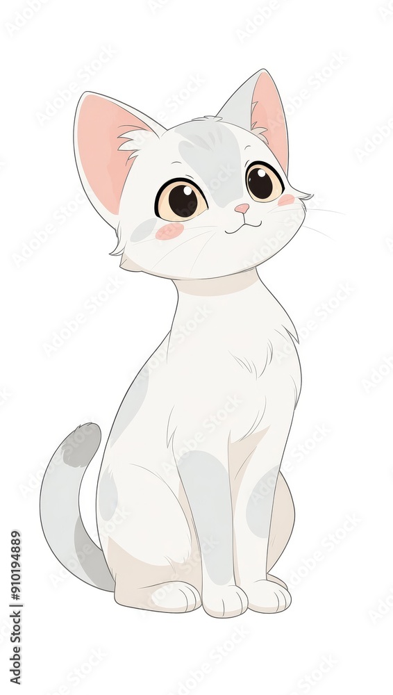Illustration of cute cat with big eyes on white background Illustration of cute cat with big eyes on white background