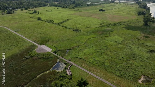 Wetlands at Braddock Bay, NY in summertime outdoors in nature aerial drone view photo