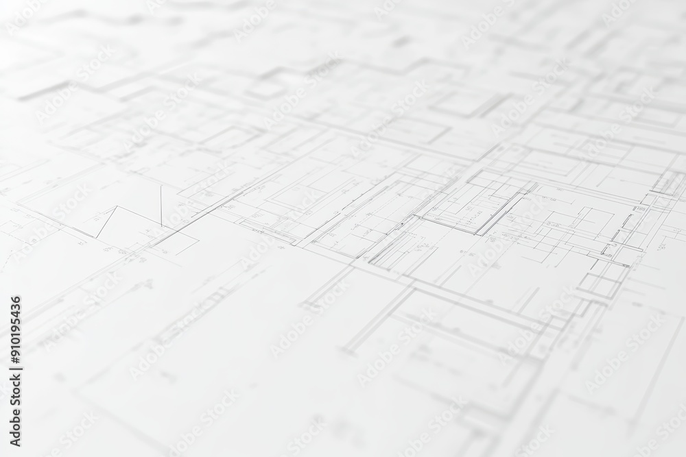 Detailed architectural blueprints showcasing technical drawings for building design and construction planning on white background. Detailed architectural blueprints showcasing technical drawings for building design and construction planning on white background.