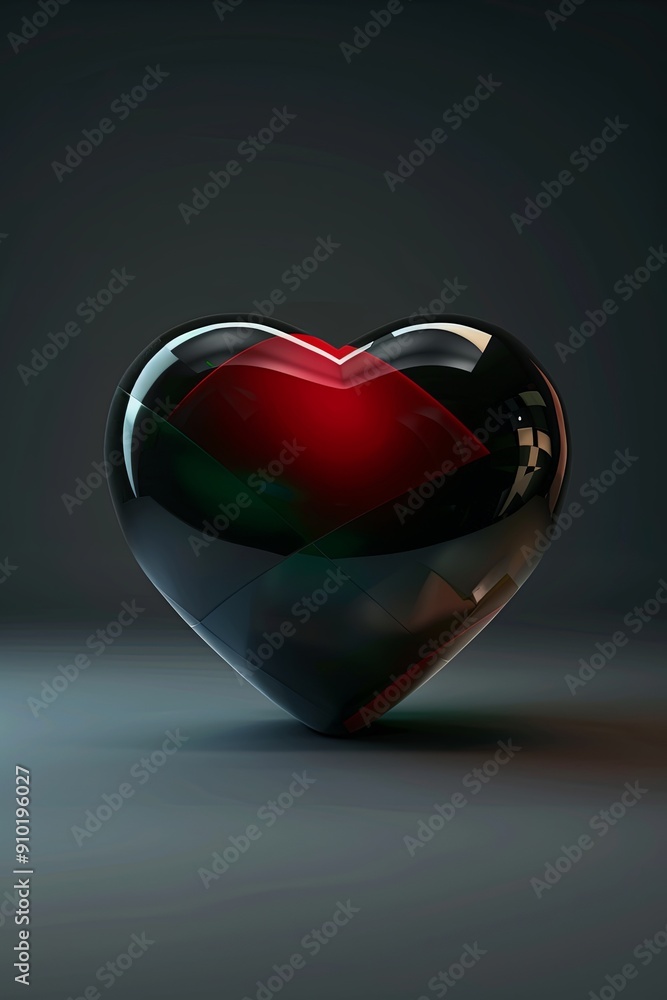3D heart shape with black and red glossy finish. 3D heart shape with black and red glossy finish.