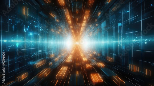 abstract tunnel virtual digital backgrounds, infused with binary code and digital information,, generative ai