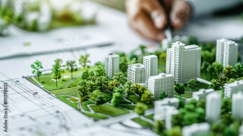 Fototapeta Naklejka Na Ścianę i Meble -  An urban planner designing a sustainable city development project with green spaces and public transportation.