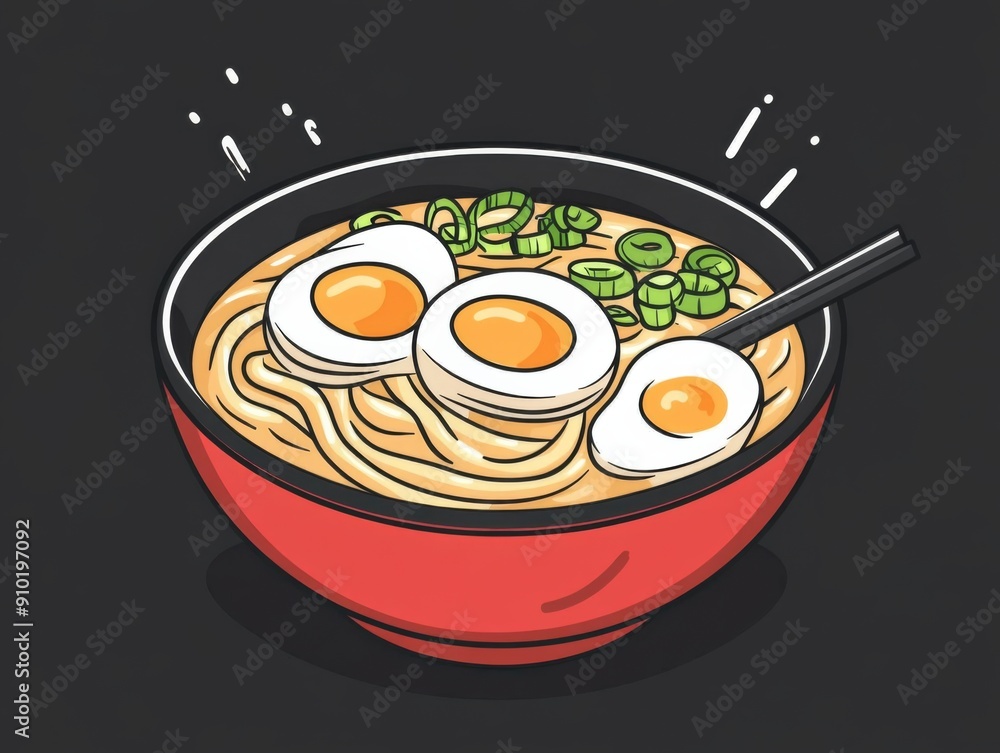 Delicious ramen bowl with wavy noodles Delicious ramen bowl with wavy noodles