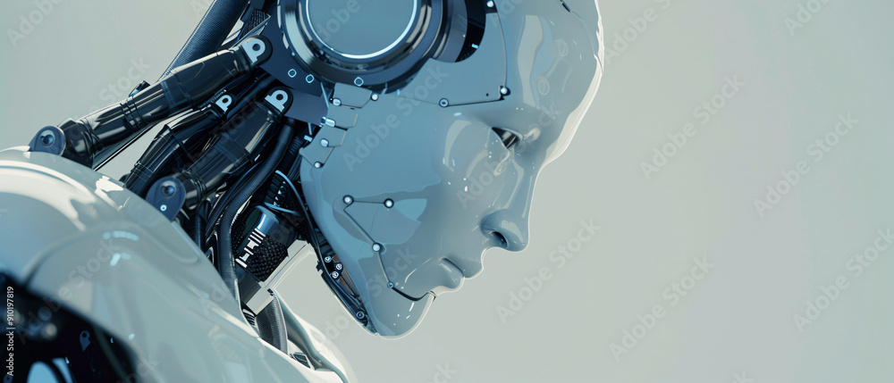 Futuristic Humanoid Robot Head with Detailed Mechanical Design Futuristic Humanoid Robot Head with Detailed Mechanical Design