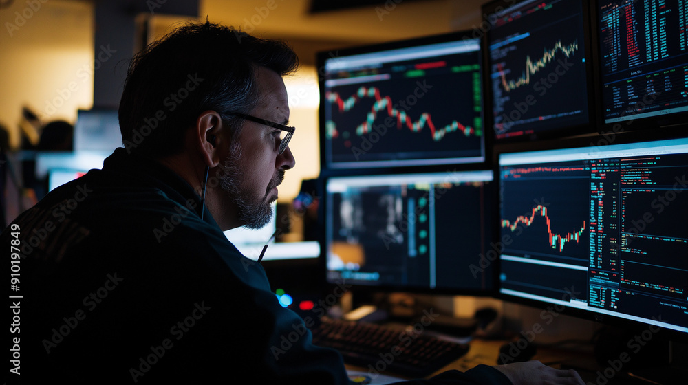 stock trader looking on stock index chart. stock trader looking on stock index chart.
