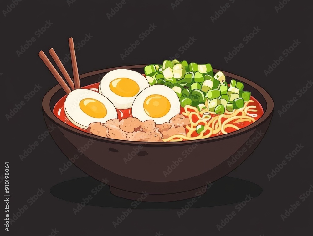 Warm ramen bowl with eggs for graphic design Warm ramen bowl with eggs for graphic design