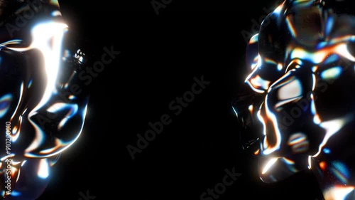 3d render abstract art video animation with surreal glass object in deformation transformation process with dispersion rainbow color spectrum prism effect on isolated black background