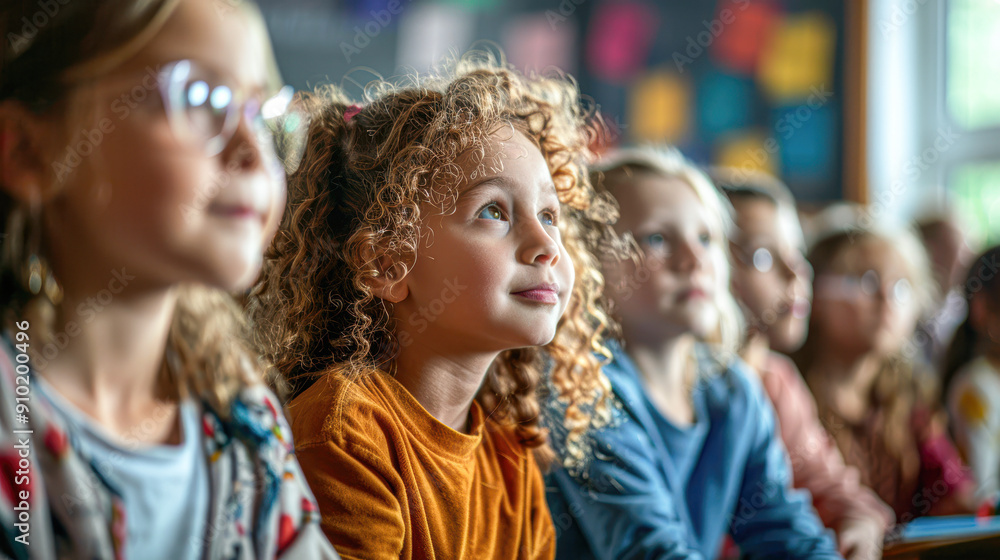 A group of children are sitting in a classroom A group of children are sitting in a classroom