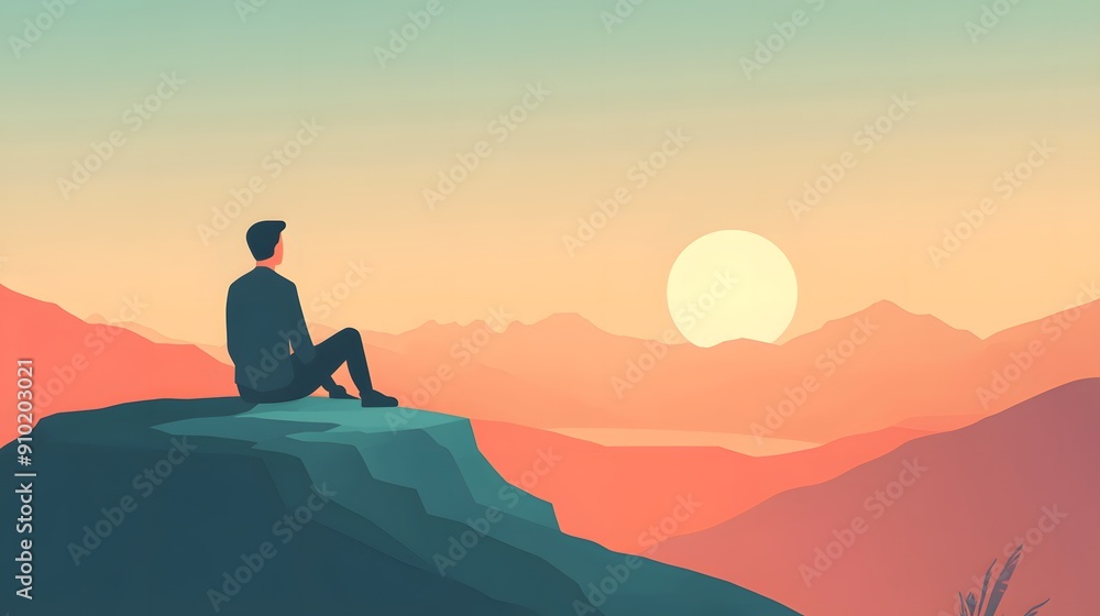 A lone figure sits on a mountaintop, silhouetted against a vibrant sunset, contemplating the vastness of the world. A lone figure sits on a mountaintop, silhouetted against a vibrant sunset, contemplating the vastness of the world.