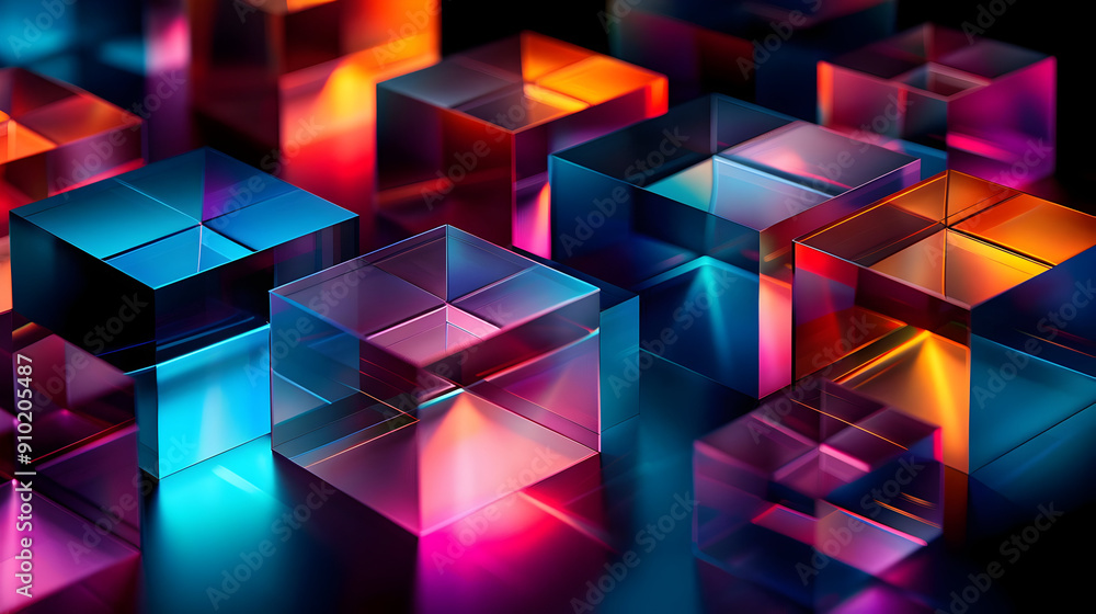 3D Abstract Background with Colorful Glass Cubes