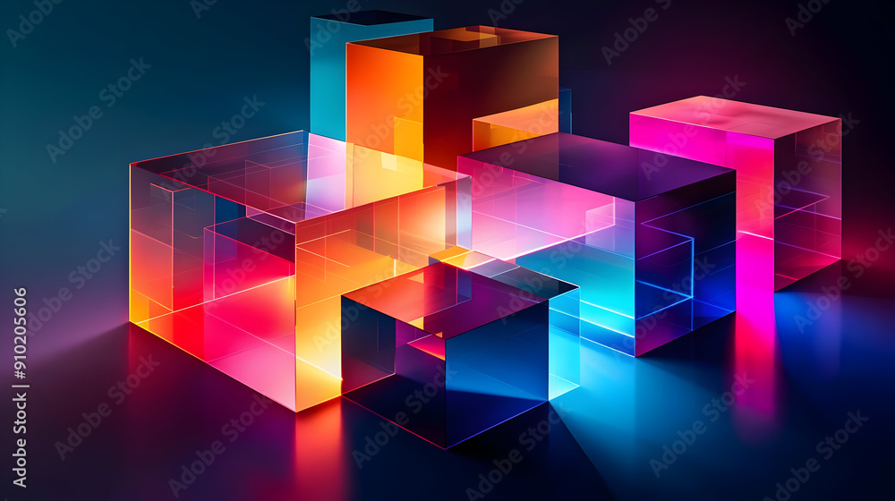 3D Abstract Cubes Glowing Neon Light 3D Abstract Cubes Glowing Neon Light