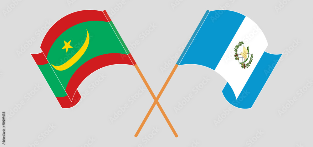 Crossed and waving flags of Mauritania and Republic of Guatemala Crossed and waving flags of Mauritania and Republic of Guatemala
