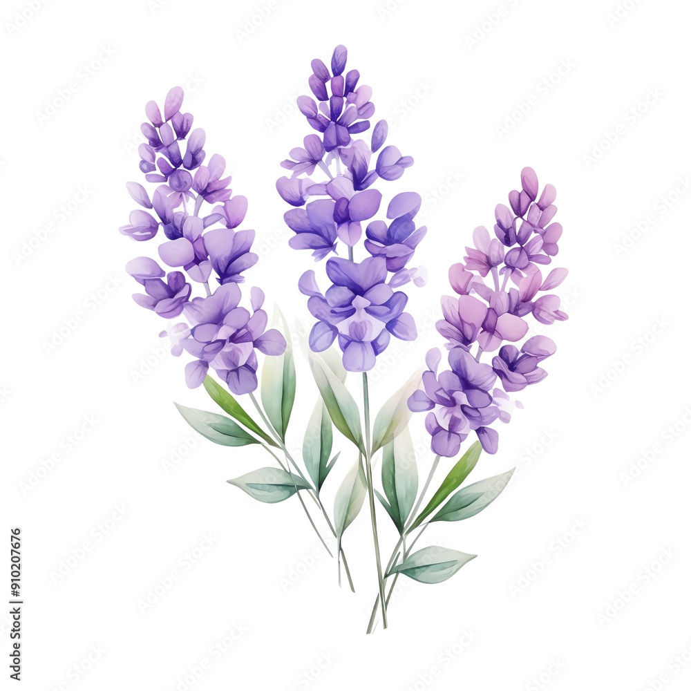 Obraz premium Beautiful watercolor illustration of lavender flowers. Perfect for greeting cards, invitations, and home decor projects.