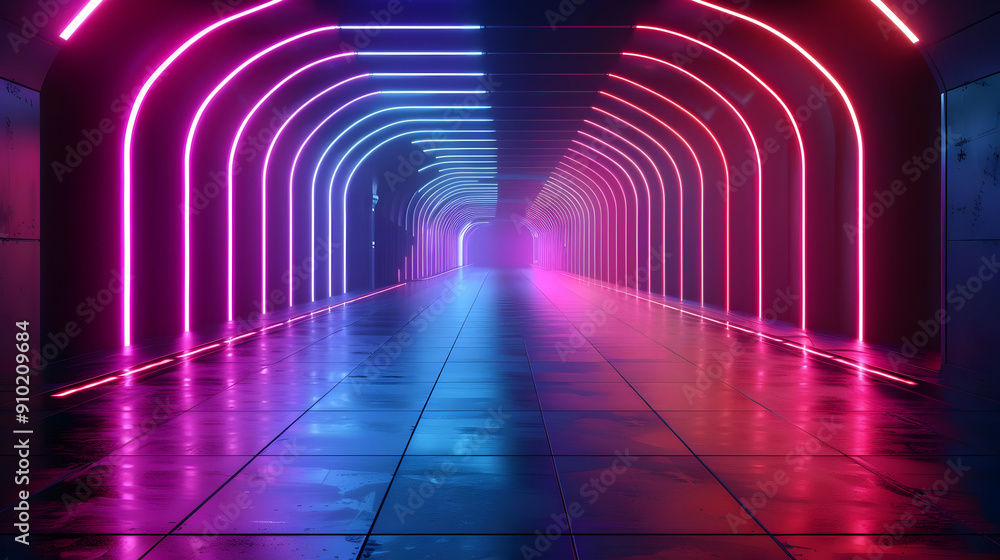 Neon Glowing Tunnel 3D Illustration Neon Glowing Tunnel 3D Illustration