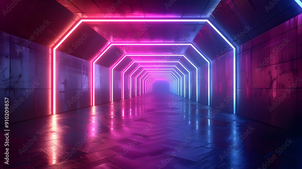 Neon Lights Tunnel 3D Illustration Neon Lights Tunnel 3D Illustration