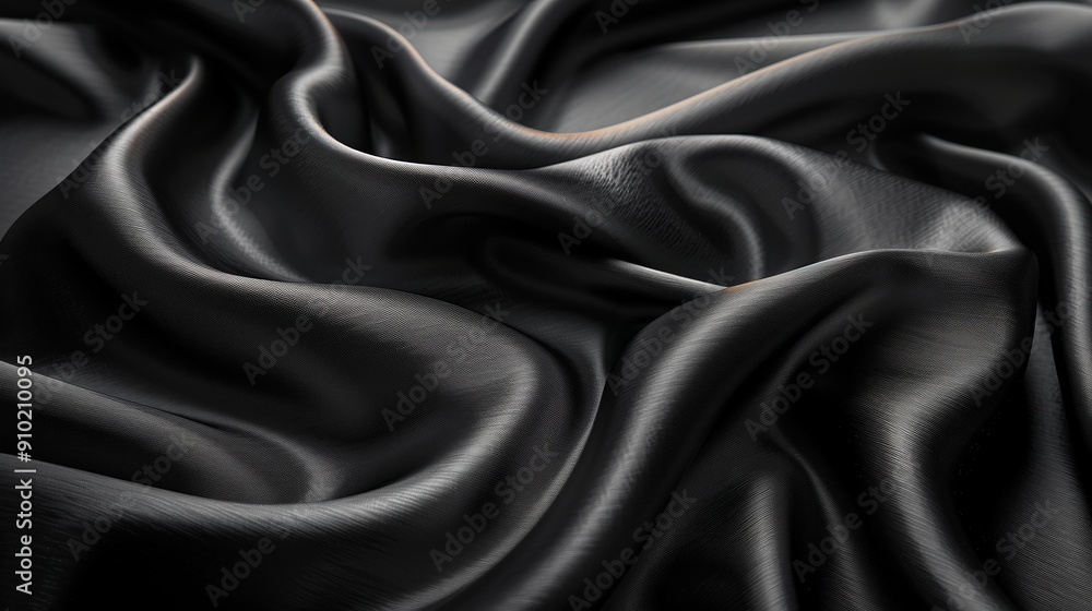 Fototapeta premium Smooth Velvet Texture, Close-up Folds on Black Fabric