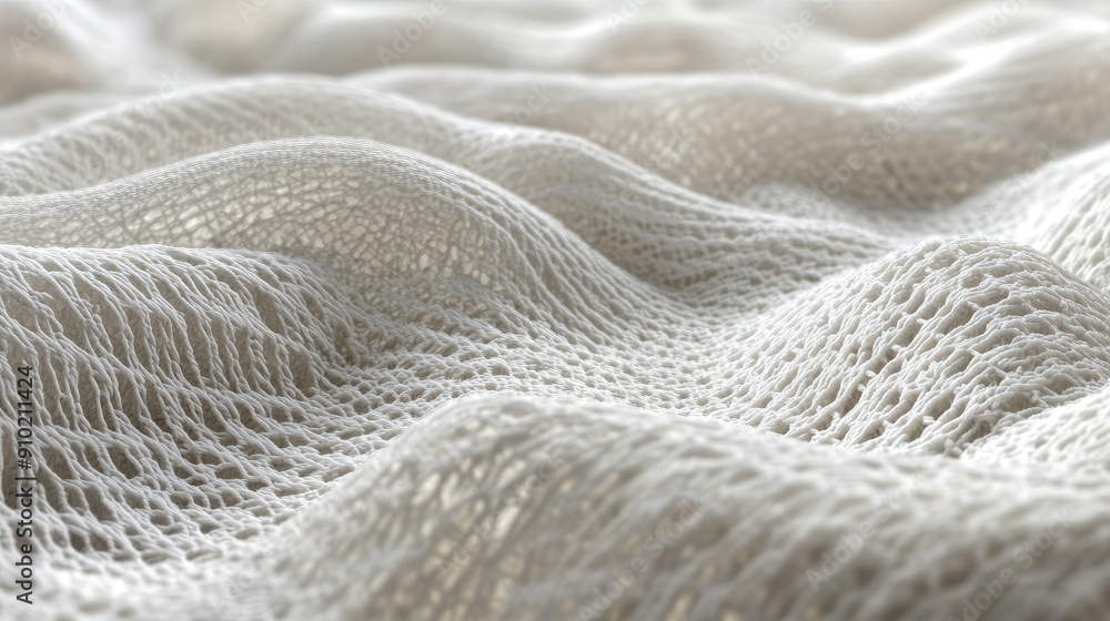 Macro shot of woven textile fibers, focusing on the intricate details and texture of white cloth in a 3D illustration Macro shot of woven textile fibers, focusing on the intricate details and texture of white cloth in a 3D illustration