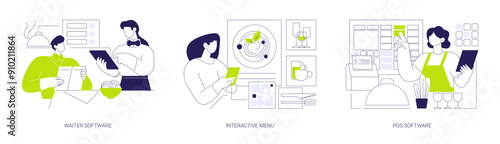 Modern technology in horeca business abstract concept vector illustrations.