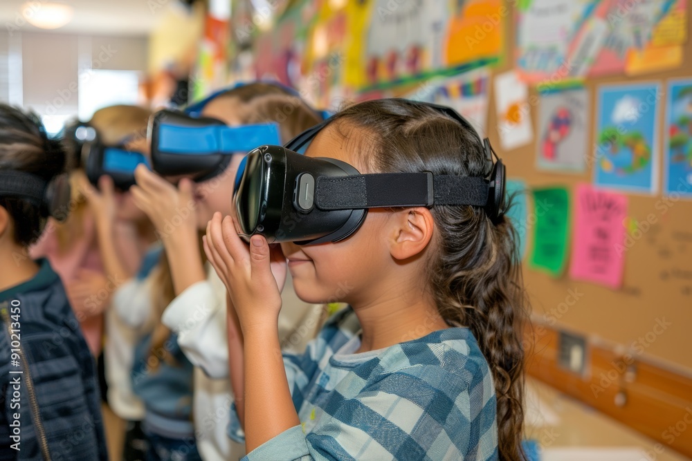 Elementary Students Exploring Virtual City Through VR Headsets in Language Learning Classroom Elementary Students Exploring Virtual City Through VR Headsets in Language Learning Classroom
