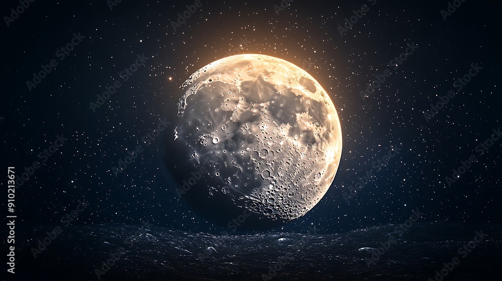 Blue marble Earth, a detailed sphere suspended in dark space, illuminated by distant sun, with glowing moon as its celestial companion Blue marble Earth, a detailed sphere suspended in dark space, illuminated by distant sun, with glowing moon as its celestial companion