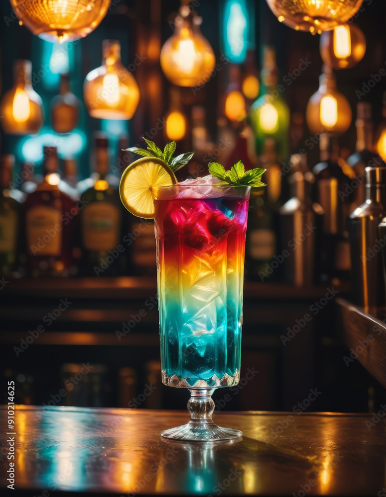 Cocktail drink on a wooden table in a bar on a dark background Cocktail drink on a wooden table in a bar on a dark background