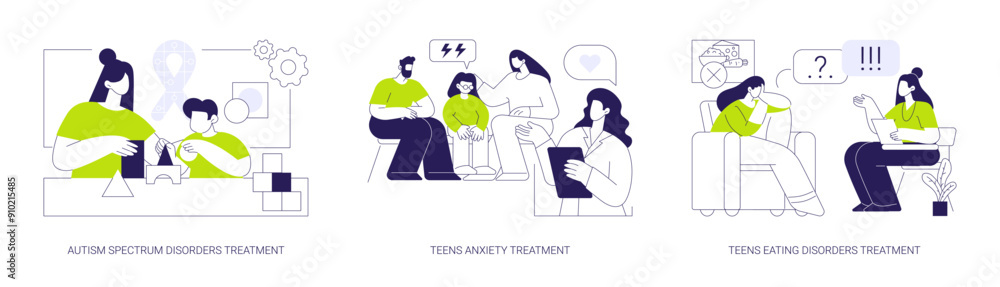 Child and adolescent psychiatry abstract concept vector illustrations. Child and adolescent psychiatry abstract concept vector illustrations.