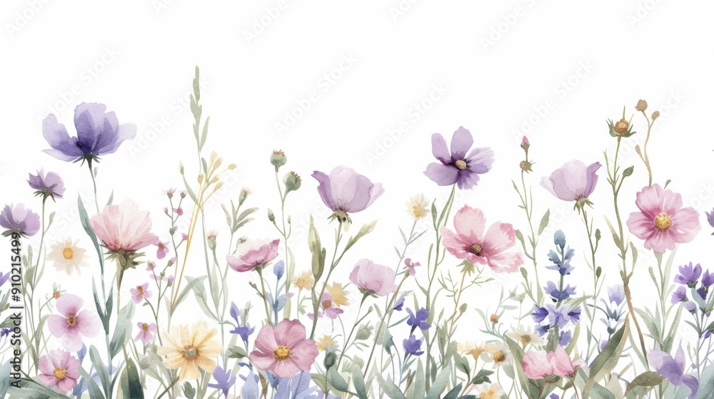 Illustration of wild field flowers in full bloom Illustration of wild field flowers in full bloom