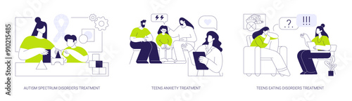 Child and adolescent psychiatry abstract concept vector illustrations.