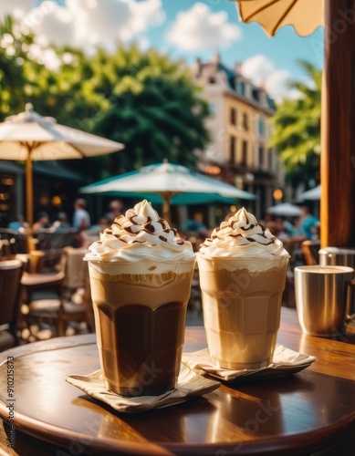 Drink on a wooden table in a bar on a dark background