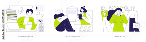 Emergency psychiatry abstract concept vector illustrations.