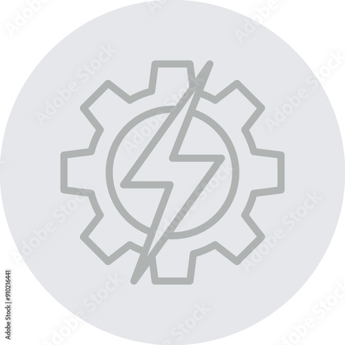 Gear with lightning bolt Vector Line Grey Circle Grey