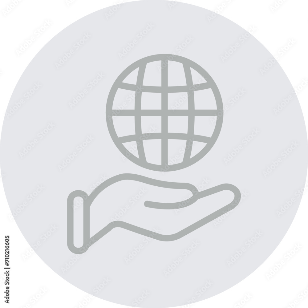 Hand holding globe Vector Line Grey Circle Grey Hand holding globe Vector Line Grey Circle Grey