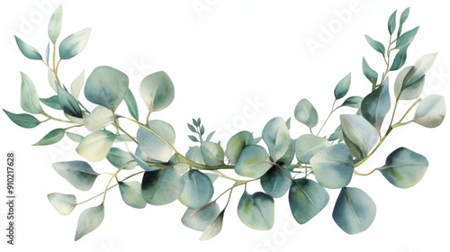 Watercolor illustration of a wreath made from eucalyptus leaves