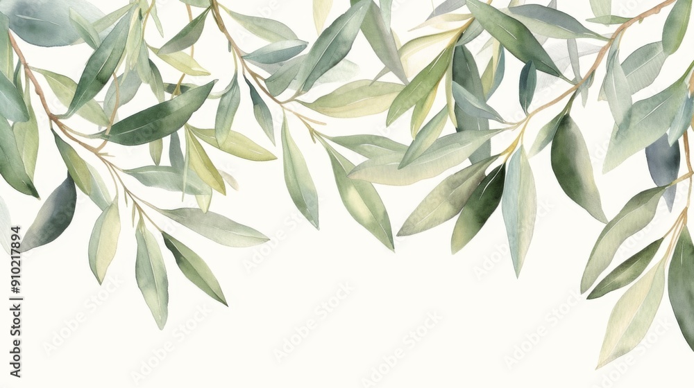 Watercolor illustration of olive branches Watercolor illustration of olive branches