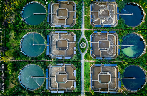 Photos Aerial photography of industrial wastewater treatment plant pool