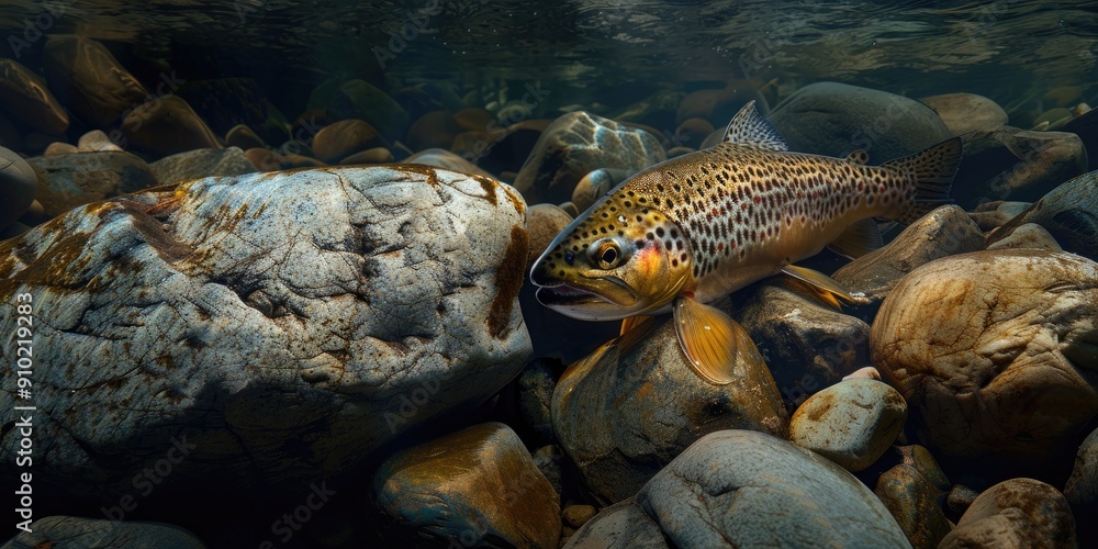 Juvenile Spanish Brown Trout from the Alps Mountains Concealed Among ...