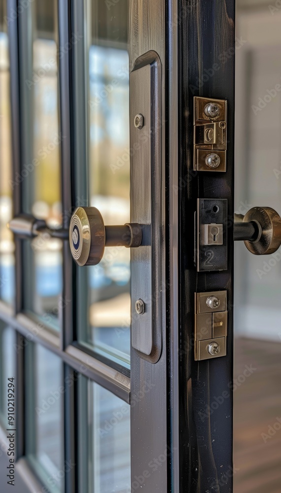 Secure Home Entry: Close-Up of Reinforced Door Lock Installation for Enhanced Safety Secure Home Entry: Close-Up of Reinforced Door Lock Installation for Enhanced Safety