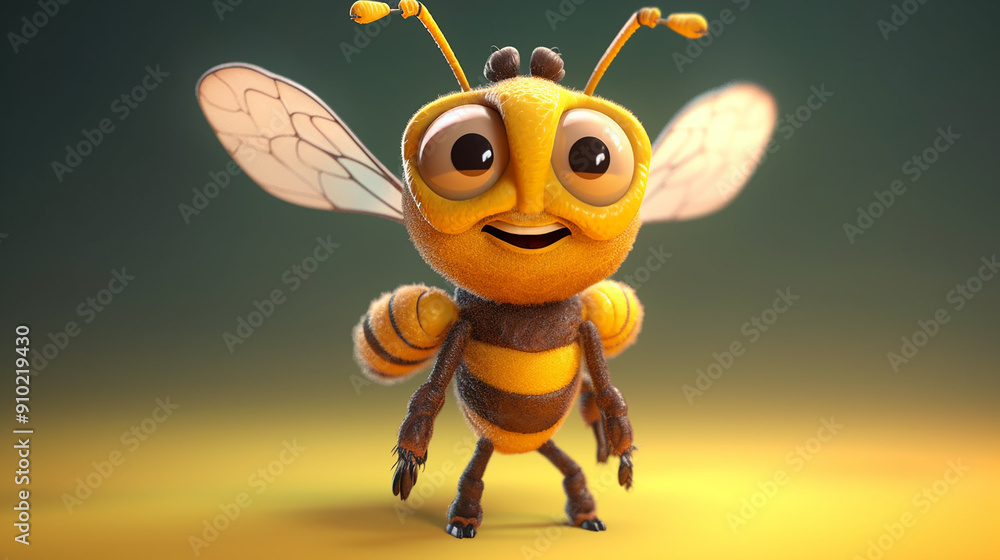 Cartoon honey bee with a smile on his face. 3d illustration Cartoon honey bee with a smile on his face. 3d illustration